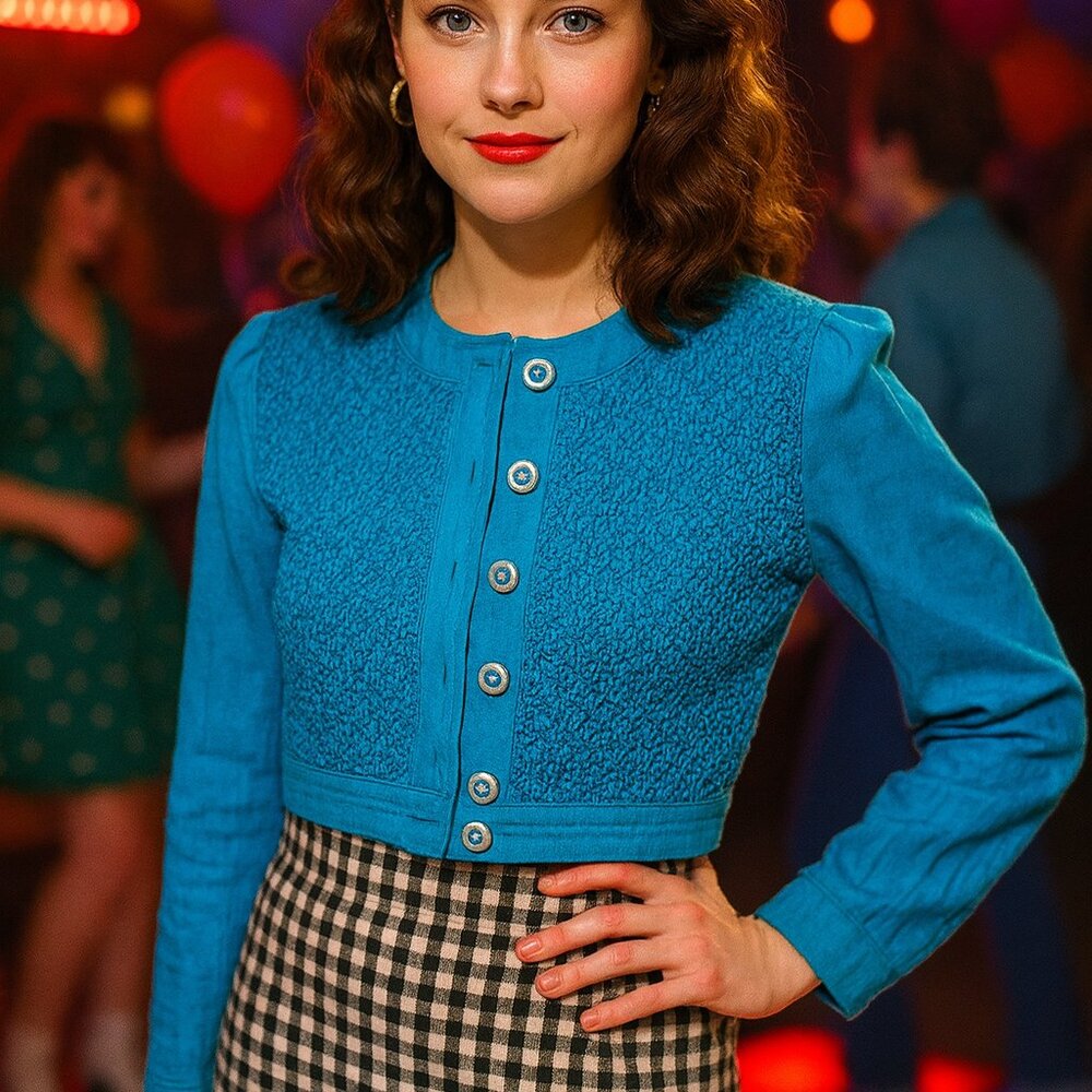 Vtg 80s D. Frank Electric Blue Cropped Jacket Women’s Size 4  Smocked Front USA